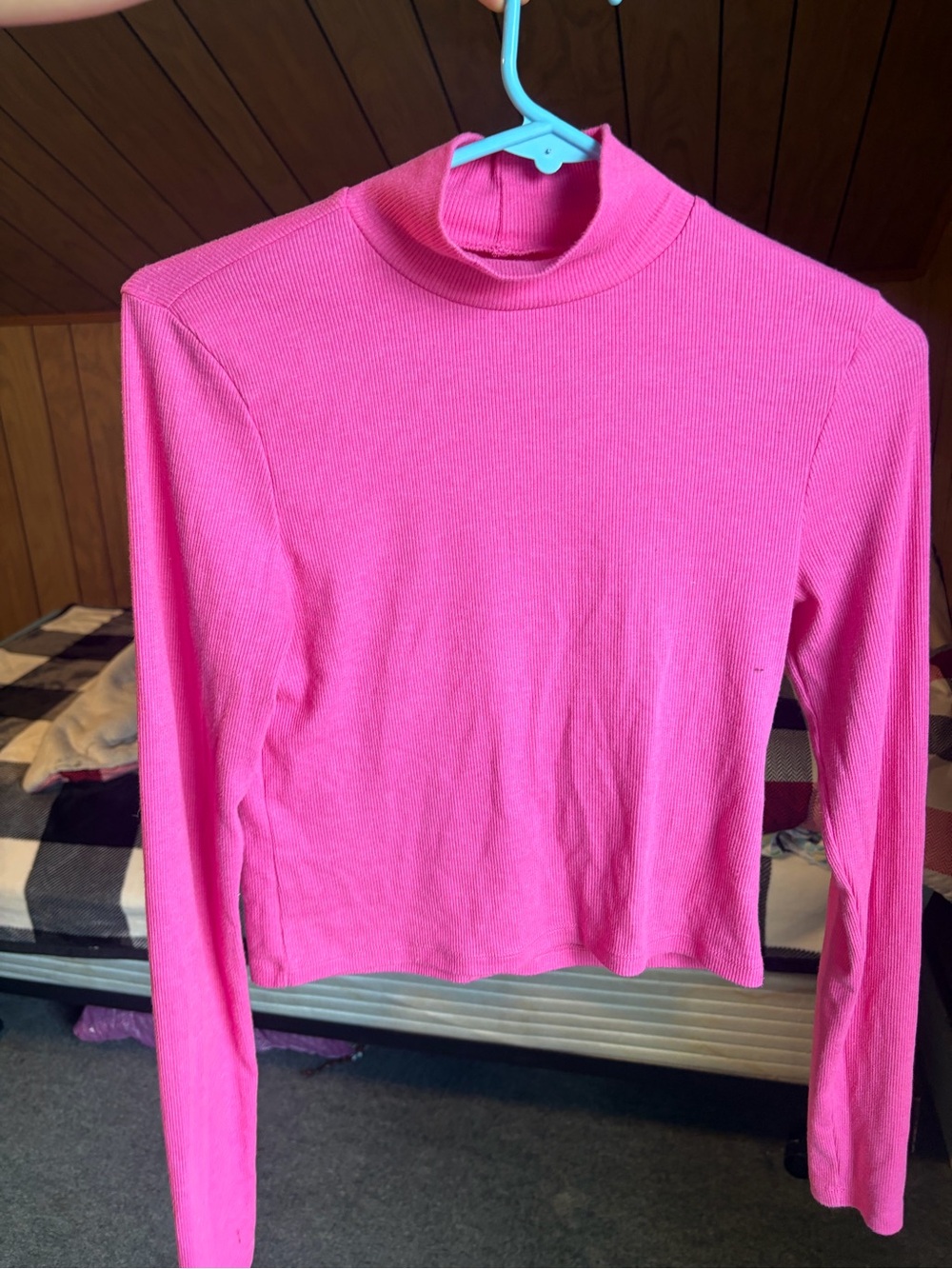 American Eagle Outfitters Hot Pink Ribbed Mock Neck Long Sleeve Top